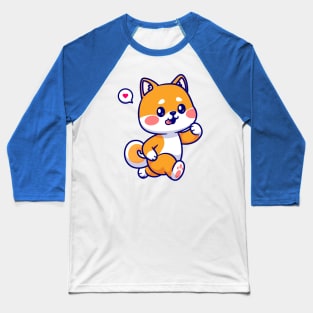 Cute Shiba Inu Dog Running Cartoon Baseball T-Shirt